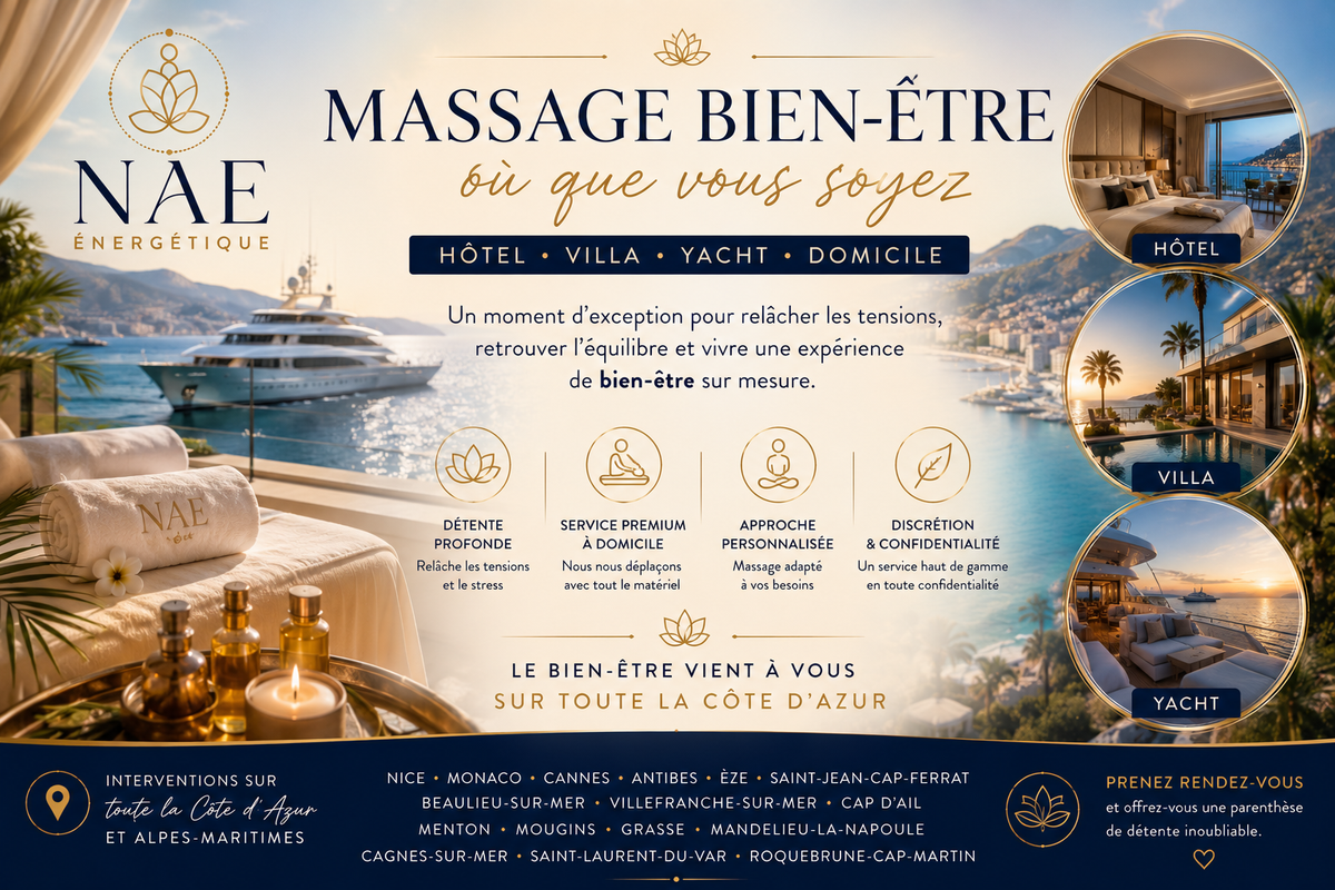 Massage à domicile Nice, Monaco, Cannes | Hôtel, Villa & Yacht – Nae Énergétique